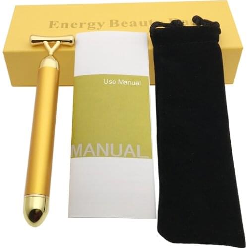 Y-Shape Skin Toning Firming Mini Electric Face Lift Energy Beauty Bar 24K Gold Vibrating Facial Massager Roller Stick