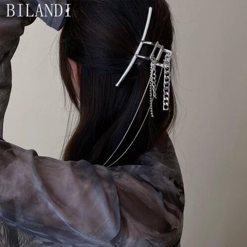 Bilandi Fashion Metal Hair Shark Clip Barrettes Hairpin Chain Tassel Hair Clips Women Girls Headwear Accessories for Girls