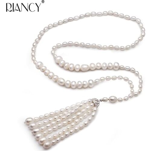 Autumn and winter fashion Natural freshwater white pearl sweater chain female tassels to send girlfriend Exquisite long necklace