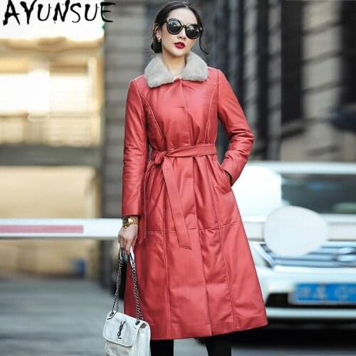 Womens Leather Jacket Real Sheepskin Coat Female Winter Parkas Warm Down Jackets Mink Fur Collar 2020 Mujeres Abrigos Pph1773