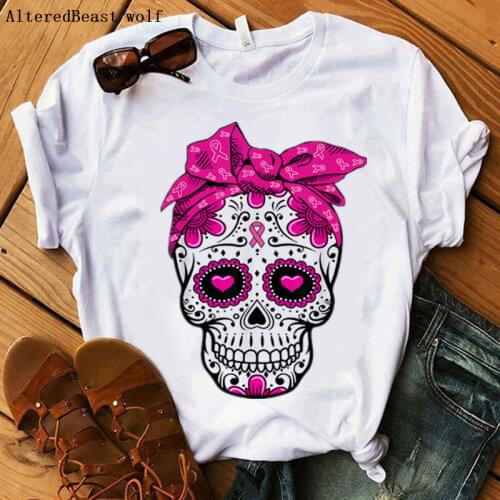 2020 T-shirt Women Harajuku Sugar Skull Pink Bandana Mom Tops Skull Bandana T Shirt Female Hip Hop Mama Funny Tshirt Clothes