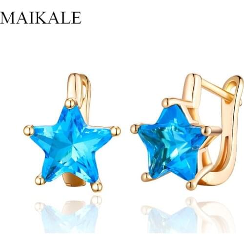 MAIKALE Trendy Five-pointed Star Earrings Pentagram Colorful Cubic Zirconia Stud Earrings for Women Jewelry Fashion Accessories