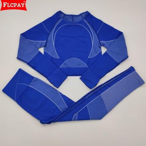 Ladies Yoga Set 2-piece Set Seamless Fitness Long Sleeve Tops Hip-Up Tight Yoga Pants Fitness Running Tracksuit