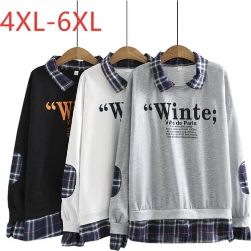 New 2021 Ladies Spring Autumn Plus Size Tops For Women Large Pullover Long Sleeve Loose Cotton Gray Print Sweatshirt 4XL 5XL 6XL