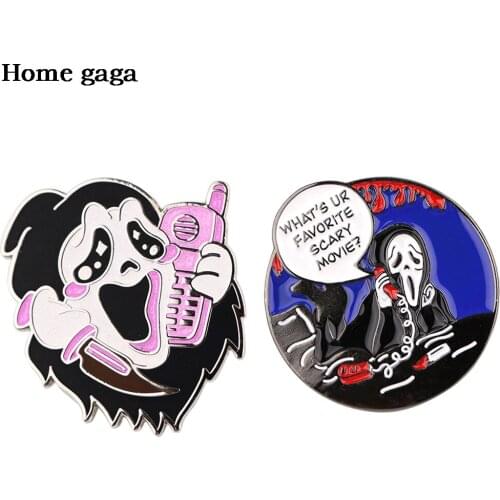 DB621 Movie Scream Halloween Black Ghost Pins Badges Decoration Brooches Metal Badges For Clothes Backpack DIY Gifts
