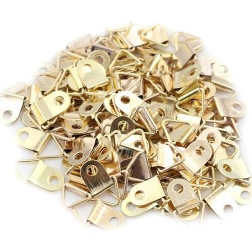 100PCS/Lot Golden Triangle D-Ring Hanging Oil Painting Mirror Picture Frame Hanger Art Work Photo Wall Hook Hooks Hangers