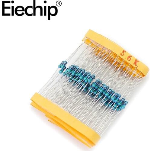 100pcs/lot 1/4W 1% Metal film resistor 0.25W resistance 56K ohm Throught Hole