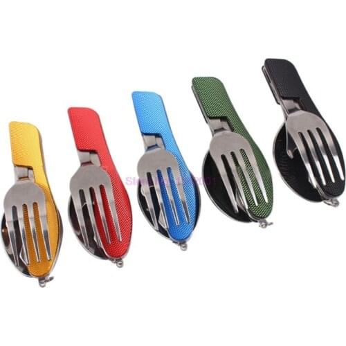 200pcs Outdoor 3 In 1 Folding Tableware Stainless Steel Folding Spoon Camping Grill Folding Cutlery Spoon Portable Picnic Tools