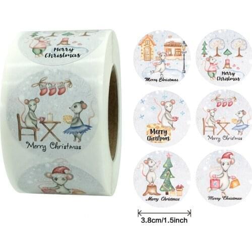 500pcs/roll 1.5inch Merry Christmas Sticker Round Envelope Baking Bag Seals Labels Christmas Gift Package Decoration Sticker
