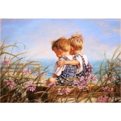 Full Square/Round Drill 5D DIY Diamond Painting Warm "Two Children" Embroidery Cross Stitch Mosaic Home Decoration FC665