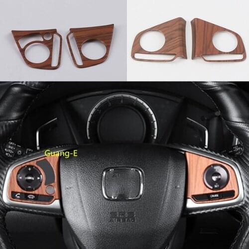 Car Peach Wood Switch Button Cover Steering Wheel Inner Interior Kit Trim Frame Part 2pcs For Honda CRV CR-V 2017 2018 2019 2020