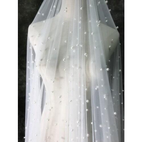 Large small different sizes pearls beading lace beaded net tulle mesh lace fabric wedding veils lace gowns fabric