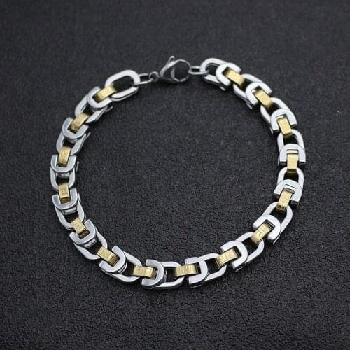 New 21.50CM Length Mens Bracelets Stainless Steel Gold&Steel Link Chain Bracelet Women Jewelry Gift
