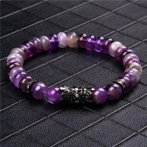 Natural Stone Beads Bracelet Amethysts Agates Aventurine Oblate Wheel Shape Bracelets Alloy Cylinder Charm Jewelry For Women Men