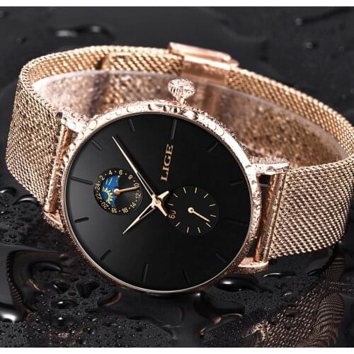 LIGE New Fashion Mens Business Casual Watches 24 hrs Unique Design Quartz Gold Watch Waterproof Sport WristWatch erkek kol saati