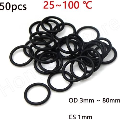 50pcs CS 1mm NBR Black Sealing Gasket OD 3mm ~ 80mm Nitrile Rubber Corrosion Oil Resistant O-Ring Washer