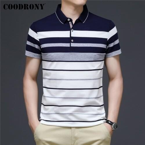 COODRONY Brand Spring Summer Fashion Striped Short Sleeve Polo-Shirt Men High Quality Cotton Business Casual Cool Clothes C5186S