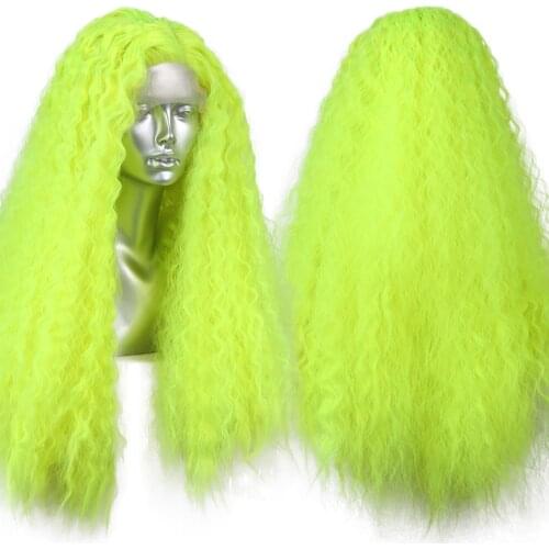 FANXITON 13x6 Synthetic Lace Front Wig Kinky Curly Fluorescent Green Glueless Lace Wigs High Temperature Fiber