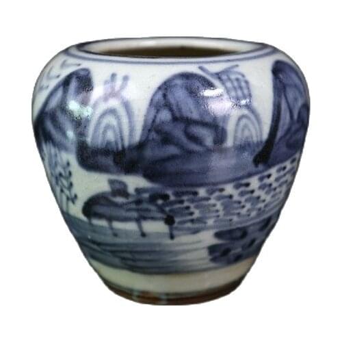 China Old Porcelain Blue And White Landscape Pattern Pot