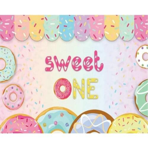 Sweet One Colorful Donut Birthday Party Photography Backdrop Baby Shower Natural Room Decor Photo Booth Studio Prop