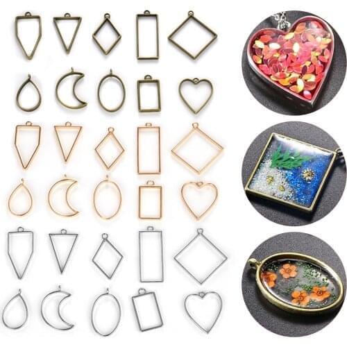 10pcs Epoxy Resin Jewelry Making Open Base Settings Open Bezel Pendants Charms Geometric Shape Pressed Flower Mold