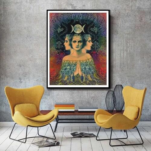 Canvas Painting Moon Goddess of Mystery Psychedelic Tarot Poster Print Bohemian Gypsy Art Home Decor Posters and Prints Cuadros