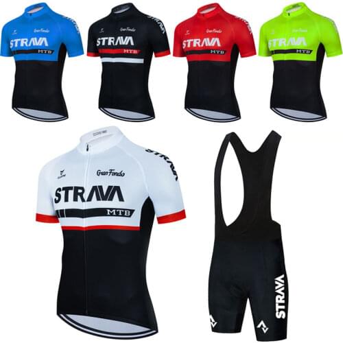 2021 New Blue STRAVA Bicycle Team Short Sleeve Maillot Ciclismo Mens Cycling Jersey Summer Breathable Cycling Clothing Sets