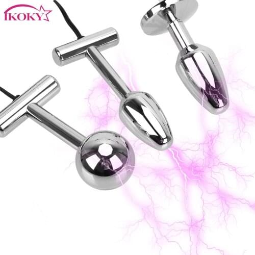 Metal Anal beads Electro Shock Prostate Massage Vaginal Tight G Spot Butt Plug Sex Toy for Women Adult Products