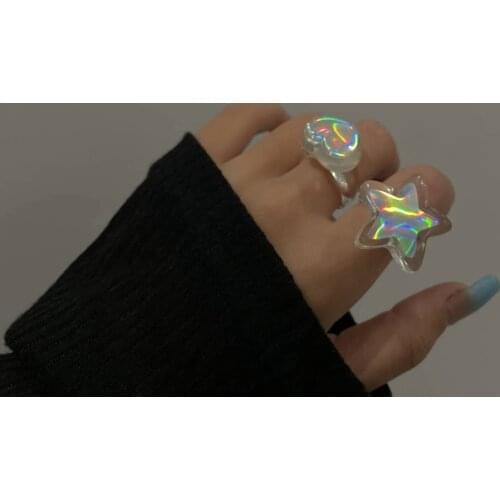 Korean Style Trendy Acrylic Star Heart Shape Rings for Women Girlfriend Gift Party Night Club Fashion Punk Jewelry Vintage Ring
