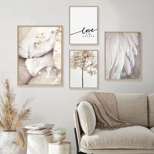 Nordic Modern Beige Style Canvas Art Painting Feather Plant Wall Decorative Posters for Living Room Bedroom Home Decor Pictures