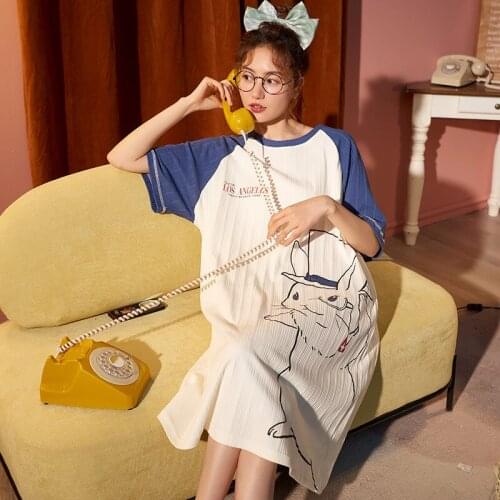 New Summer Womens Cotton Homedress Nightdress Half Sleeve Nightgowns One-piece Dress Sleepwear Loose Fashion Home Clothing