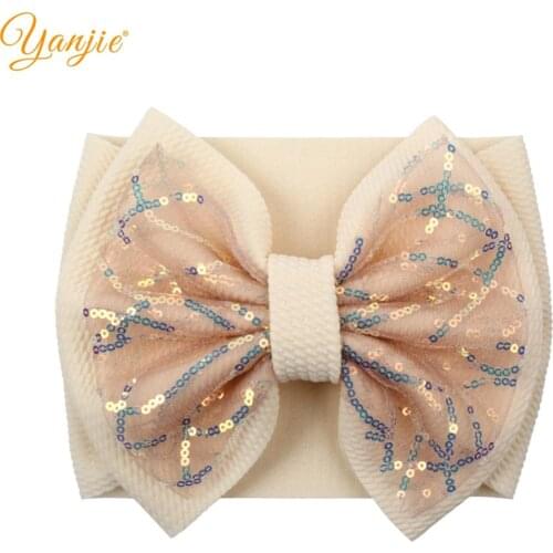7" Double Layer Sequins Hair Bow Headband For Girls Spring Turban Party Headwrap Hair Bands Kids Cute Headwear Hair Accessories