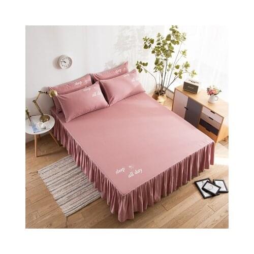 Solid Bedding Set Cotton Bedspread Pillowcases 3PCS/Lot Korean Mattress Cover with Elastic Band Single Double Bed Skirt Sweet