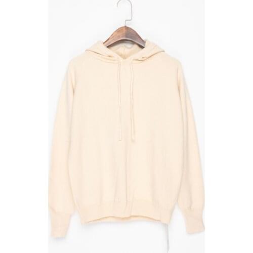 Basic Hooded Tops Sweater Women Drawstring Knitted Pullover Hoodies Casual Knitwear