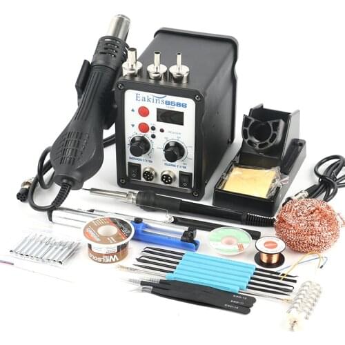 2 IN 1 8586 SMD Soldering Station Rework ESD Hot Air Gun Electric Soldering Iron For Phone PCB IC Welding Repair Tools Set Kit