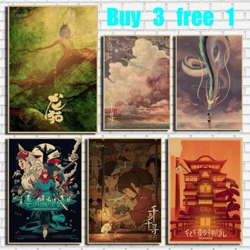 Hayao Miyazaki Film Retro Kraft Paper Poster Bar Cafe Office Home Art Wall Sticker Decoration