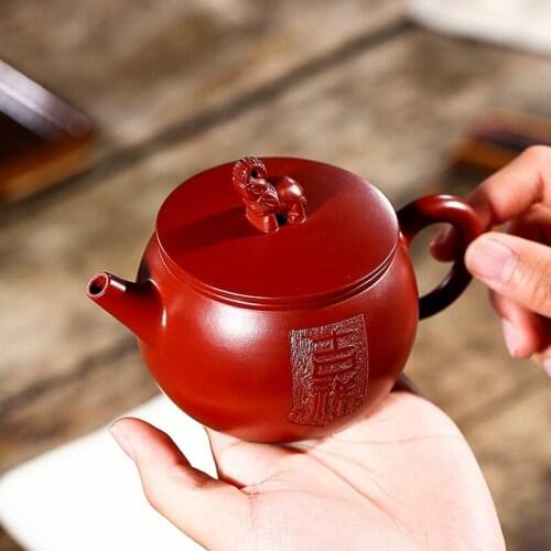 Full handmade marked tea pot real yixing zisha dahongpao clay original ore kungfu pot hand carved elephant statue on lid