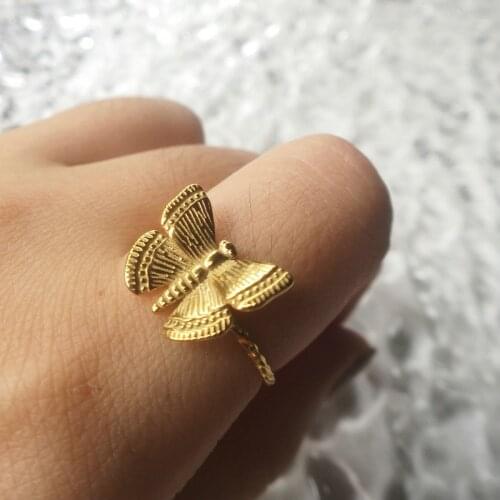Adjustable Butterfly Stainless Steel Ring Gold Cubic Stacked Butterfly Finger Ring Jewelry For Fashion Women Ring