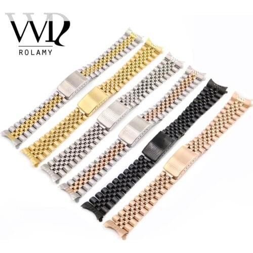 Rolamy 13 17 19 20 22mm Wholesale Hollow Curved End Solid Screw Links Replacement Watch Band Strap Old Style Jubilee Dayjust