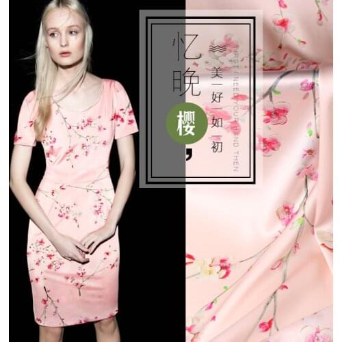 PRINTED SILK STRETCH SATIN 118cm width 19momme Pure Silk Fabric Pink Color Floral Printing Dress Sewing Material