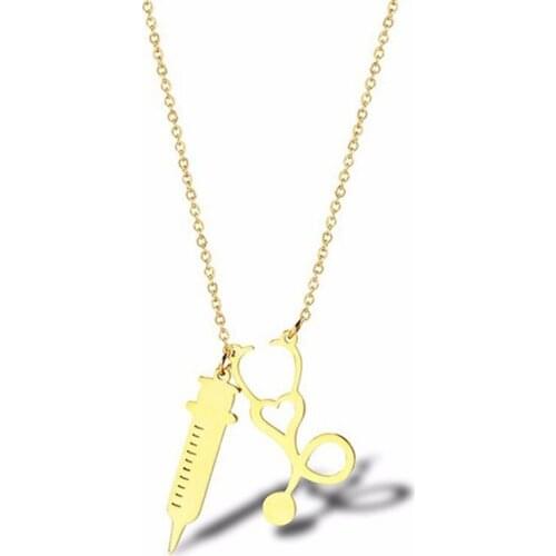 RIR Minimalist Stainless Steel Medical Syringe Stethoscope Pendant Jewelry Necklace Doctor Nurse Best Gift