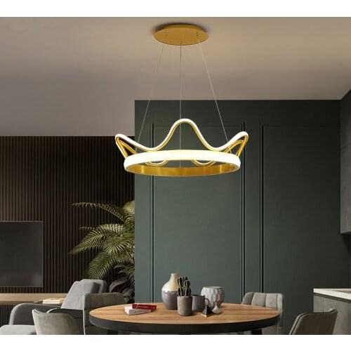 Modern 20" LED Pendant Lights Remote Dimmable Living Room Bedroom Kitchen Parlor Hanging Lamps Indoor Crown Lighting Fixture