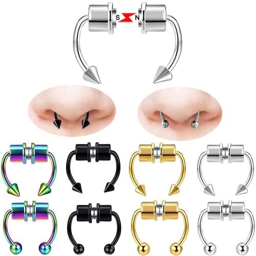 Stainless Steel U Shaped Fake Nose Ring Hip Hoop Septum Rock Magnet Nose Non-Pierced Punk Piercing Body Jewelry