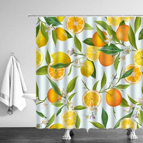 3D Printing Summer Fruit Lemon Grape Ice Cube Shower Curtain Set Waterproof Polyester Fabric High Quality Bath Screen With Hooks