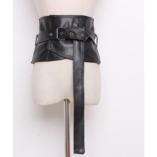 Womens runway fashion black PU leather Cummerbunds female Dress Corsets Waistband Belts decoration wide belt TB1325