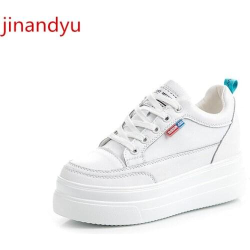 Leather Casual Platform Shoes Women Wedge Sneakers Women High Heels Beige White Shoes Woman Vulcanize Sapatos Chunky Sneakers