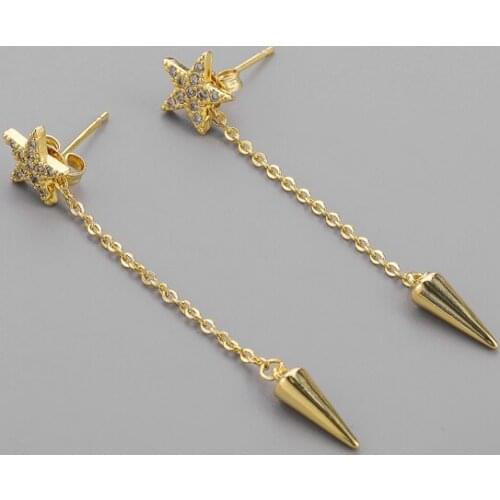 925 Sterling Silver Star Dangle Earring for Women Long Tassel Chain Luxury Ear Jewelry Valentines Gift