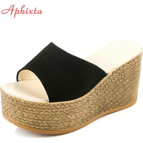 Aphixta Platform Wedges Shoes Women Slippers Women Luxury Open Peep Toes Summer Shoes Black Slippers Women Slides Wedge Sandals