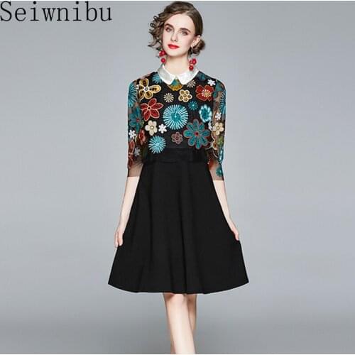 Women Luxury Embroidery Dress Festa High Quality Elegant Party Robe Femme Vintage Floral Designer A-Line Short Vestidos