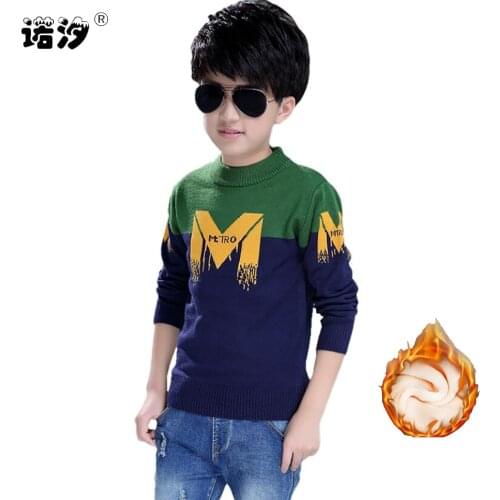 Boys winter sweaters baby wool Warm Pullovers children spring Knitted jacket 4-17T teenage winter velvet sweater boys tops pull